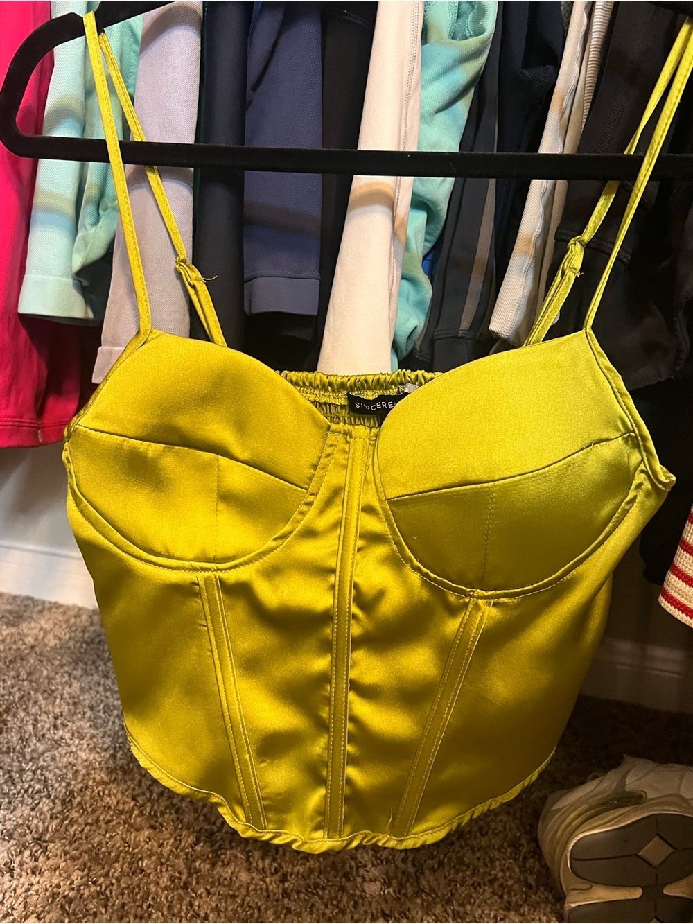 Sincerely Jules Lime Green Satin Bustier Crop Top